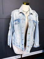 New Light Denim Distressed Jacket, 2X/3X