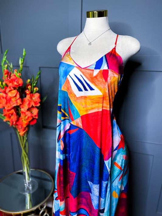 Blue Abstract Pattern Dress, M & XL