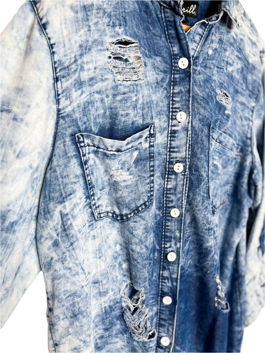 Denim Wash Distressed Top, 1X