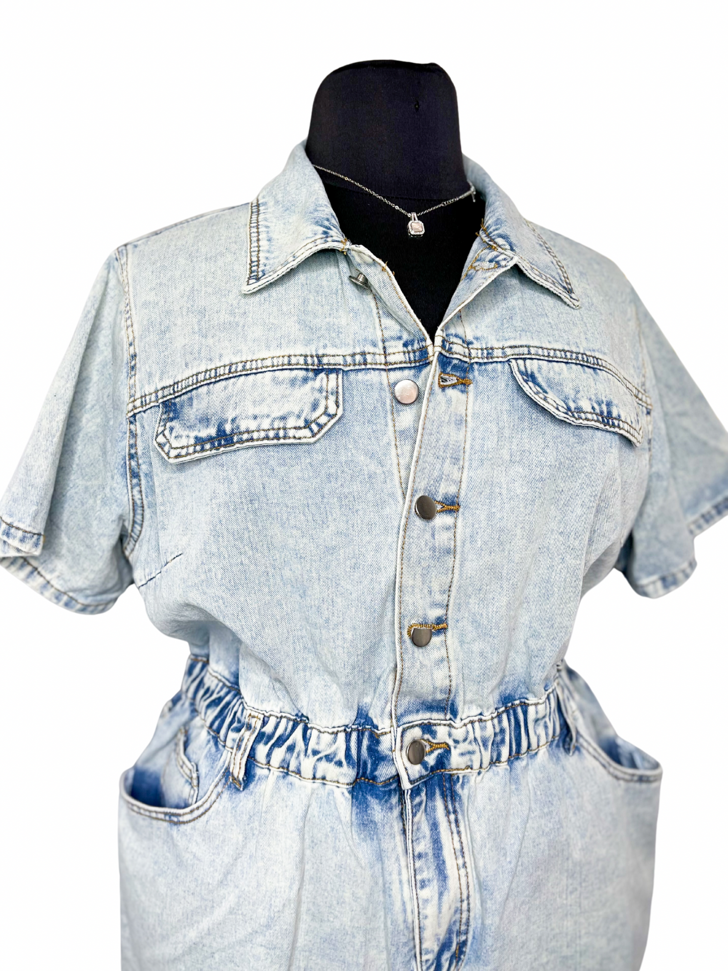 Denim Distressed Romper, 16W