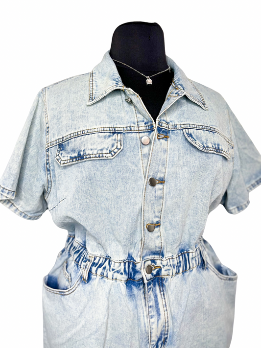 Denim Distressed Romper, 16W