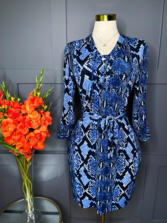 Navy Snakeskin Print Dress, M