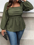 Long Sleeve Ruffle Hem Peplum Blouse Top, 2X