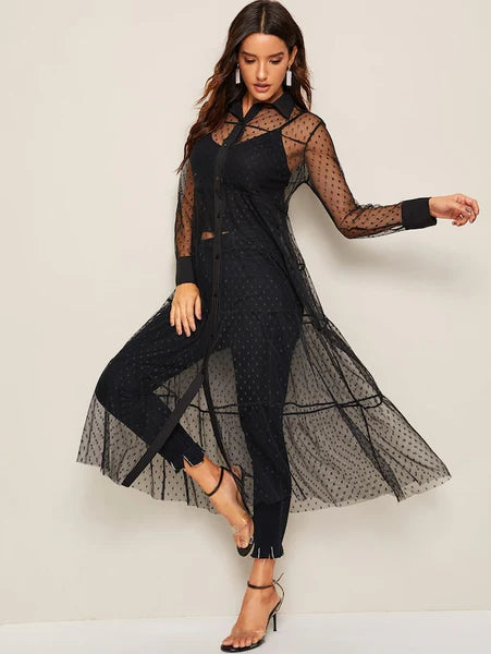 Sheer Overlay Dress, L