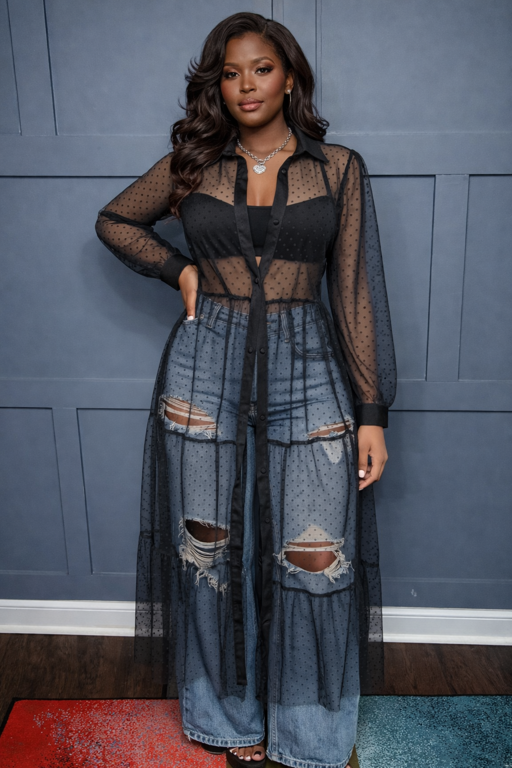 Sheer Overlay Dress, L