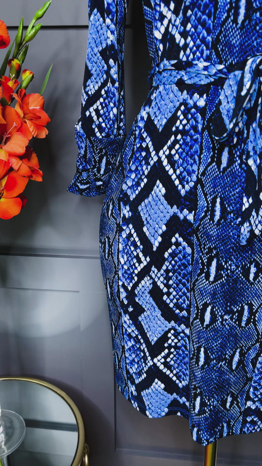 Navy Snakeskin Print Dress, M